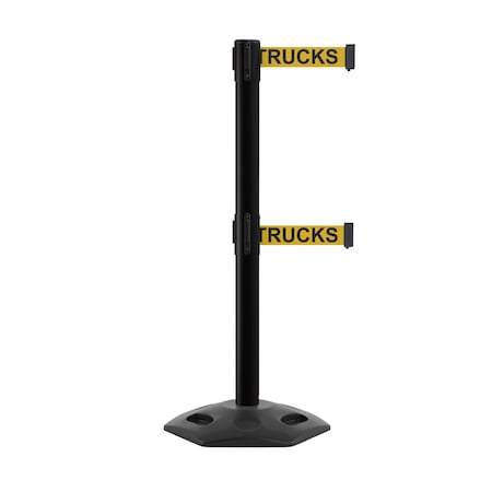 Stanchion Dual Belt Barr. Rubber Base Black Post 11ft.Forkl..Belt